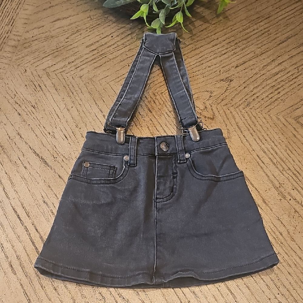 Little Eleven Paris Denim Skirt with Suspenders 4T